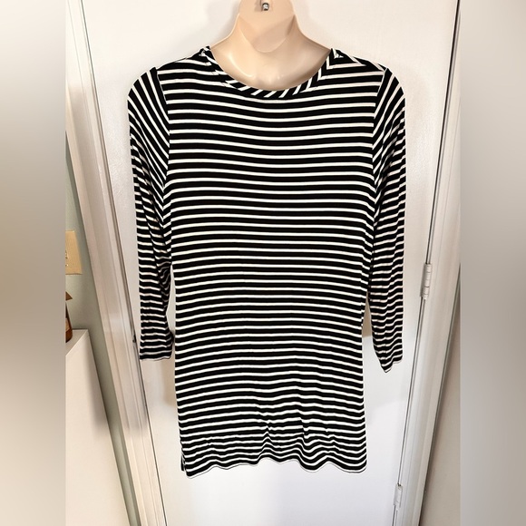 LOGO tunic Shirt Womens 2X Black Striped Flowy Long Sleeve Lagenlook #1696 - Picture 2 of 7